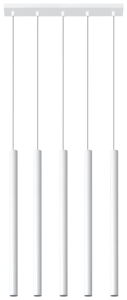 Biała lampa wisząca z pięcioma smukłymi tubami na listwie 50cm Sollux Lighting SL.0468 5xG9