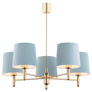 Lampa mosiężny żyrandol z pięcioma błękitnymi abażurami Argon 2085 Ponte 5xE27