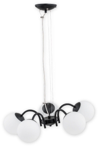 Czarny żyrandol z szklanymi kloszami białymi kulami Lemir O2905 W5 CZA Nol 5xE14