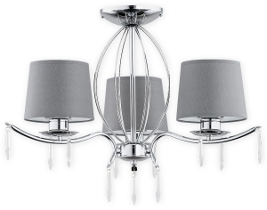 Chromowany żyrandol z szarymi abażurami i kryształkami Lemir O2483 W3 CH Agila 3xE27