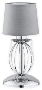 Lampa stołowa z kryształkami i szarym abażurem na chromowanej podstawie  Lemir O2488 L1 CH Agila E27