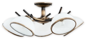 Mosiężny patynowany szeroki żyrandol sufitowy i białe klosze szklane Lemir O2235 W5 PAT Altea 5xE27 60cm