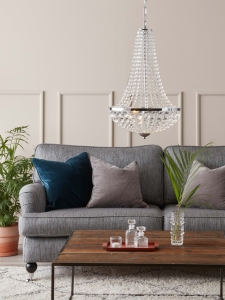 Lampa wisząca z przezroczystymi kryształkami styl glamour dodatki w kolorze chromu MarkSlojd 104890 Gränsö 40cm