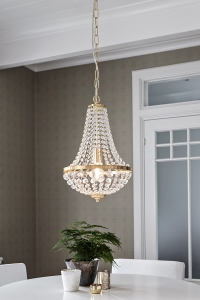 Lampa wisząca kryształowy żyrandol przezroczysty złota obręcz długi łańcuch MarkSlojd 106118 Gränsö E27 190cm x 30cm
