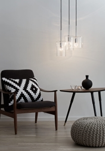 Lampa wisząca z przezroczystymi geometrycznymi kloszami i chromowaną podsufitką MarkSlojd 105099 Rockford 3xE14 40cm