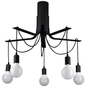Czarna lampa sufitowa z żarówkami podwieszonymi na metalowych ramionach Ramko 67748 Bornholm 8xE27