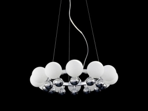 Nowoczesny żyrandol wiszący białe i chromowane kule na bazie okręgu Azzardo AZ0095 Esperanza 12xG9 65cm