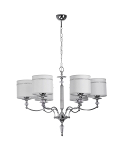 Szeroki klasyczny srebrny żyrandol z kryształkami i abażurami Jupiter 1426 Hilton 6xE27 76cm