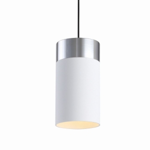 Lampa wisząca biała tuba z aluminiowym dodatkiem Elkim Lighting 517301026 Toba E27 14,8cm