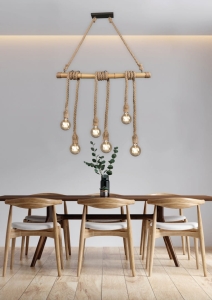 Lampa wisząca bambusowa rustykalna boho sześć żarówek na linach RL R30130626 Wilma 6xE27