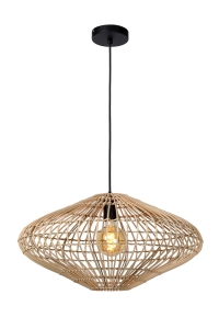 Lampa wisząca z rattanowym kloszem i czarnym zawiesiem Lucide 03435/56/72 Magali E27 56cm x 160cm