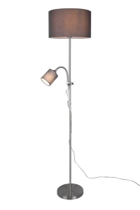 Lampa podłogowa nowoczesna abażur szary niklowa srebrna podstawa z lampą do czytania RL R40192007 Owen E27 160cm