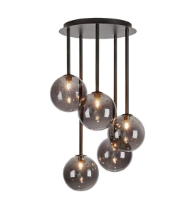 Lampa sufitowa okrągły plafon z dymionymi szklanymi kloszami na sztywnych rurkach MarkSlojd 108111 Universe 9xG9 40cm