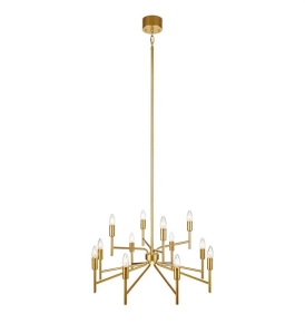 Złota lampa wisząca na długim sztywnym stelażu i dwurzędowymi ramionami MarkSlojd 108106 Regent 12xE14 70cm