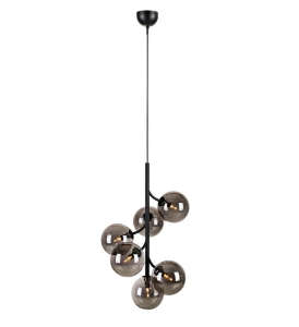 Lampa wisząca w kształcie gałązki z szklanymi dymionymi kloszami regulowana wysokość MarkSlojd 108108 Callisto 6xG9