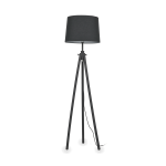 Lampa podłogowa na czarnym drewnianym trójnogu z czarnym materiałowym abażurem Ideal Lux 121437 York E27 164cm x 48cm