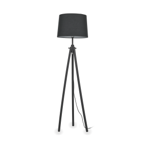 Lampa podłogowa na czarnym drewnianym trójnogu z czarnym materiałowym abażurem Ideal Lux 121437 York E27 164cm x 48cm