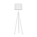 Lampa podłogowa na białymi drewnianym trójnogu z białym materiałowym abażurem Ideal Lux 121406 York E27 164cm x 48cm
