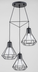 Lampa wisząca potrójna industrialna metalowy trójkątny stelaż i kratkowane klosze Kord Alfa 62134 3xE27 90cm x 45cm