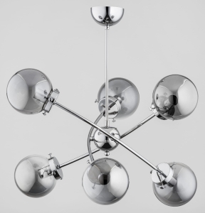 Nowoczesna lampa sufitowa chromowana dymione szklane klosze kule Syla Alfa 62123 6xE14 57cm x 60cm