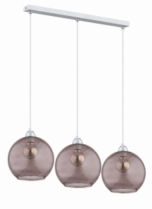 Lampa wisząca do jadalni chromowana listwa szklane klosze kule w kolorze sepii Rico Alfa 62087 3xE27 90cm x 80cm