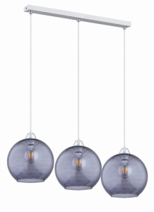 Lampa wisząca do jadalni chromowana listwa szklane grafitowe klosze kule Rico Alfa 62080 3xE27 90cm x 80cm