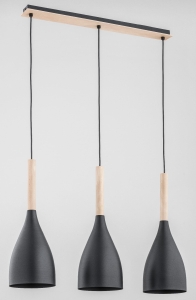 Minimalistyczna lampa wisząca nad wyspę z łączonych materiałów drewna i metalu  klosze w kształcie kieliszków Juice Alfa 62057 3xE27 100cm x 70cm