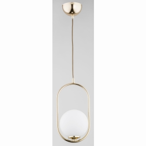Nowoczesna lampa wisząca z białym szklanym kloszem w złotej metalowej ramie Noval Alfa 60698 E14 80cm x 17cm