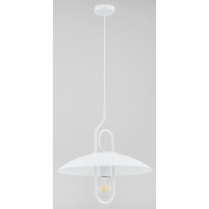 Nowoczesna lampa wisząca biała w kształcie agrafki z szerokim kloszem daszkiem Chee Alfa 60625 E27 90cm x 47cm
