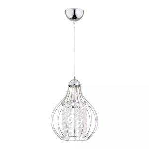 Lampa wisząca pojedyncza srebrna glamour kryształki w metalowym kloszu klatce Piro Alfa 60619 E14 90cm x 30cm