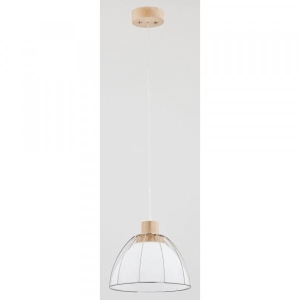 Pojedyncza drewniana lampa wisząca w stylu skandynawskim z białym szklanym kloszem w metalowej ramce Vivio Alfa 60317 E27 90cm x 26cm