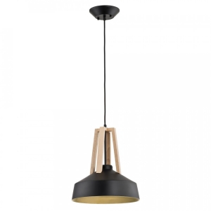 Pojedyncza lampa wisząca w stylu loft czarna metalowa łączona z drewnem Drop Alfa 60284 E27 95cm x 33cm