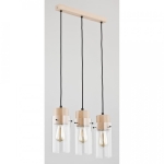 Drewniana lampa wisząca nad stół w stylu skandynawskim transparentne szklane klosze tuby Tantum Alfa 60176 3xE27 100cm x 48cm