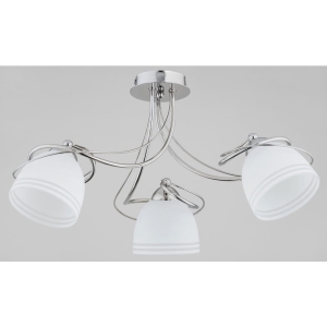 Lampa sufitowa klasyczna chromowana z białymi szklanymi kloszami z paskami Reto Alfa 26273 3xE27 32cm x 60cm