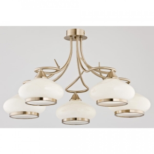Lampa sufitowa klasyczna złota z kloszami ecru do dołu Idalia Alfa 24475 5xE27 40cm x 52cm