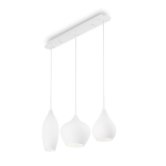 Lampa wisząca na białej listwie 60cm z trzema szklanymi białymi kloszami cebulkami Ideal Lux 111858 Soft 3xE14