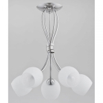 Smukła chromowana lampa wisząca z mlecznymi szklanymi kloszami Buena Alfa 20195 5xE14 43cm x 45cm