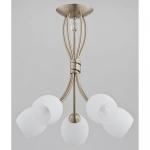 Smukła złota lampa wisząca z mlecznymi szklanymi kloszami Buena Alfa 20175 5xE27 43cm x 45cm