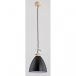 Pojedyncza lampa wisząca drewniana w stylu skandynawskim z czarnym szklanym kloszem i stalową rączką Hermina Alfa 9643 60365 E27 100cm x 22cm