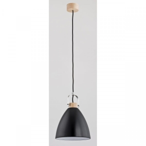 Pojedyncza lampa wisząca drewniana w stylu skandynawskim z czarnym szklanym kloszem i stalową rączką Hermina Alfa 9643 60365 E27 100cm x 22cm