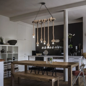 Lampa wisząca na łańcuchu metalowa belka i naturalna lina konopna Ideal Lux 134826 Canapa 6xE27
