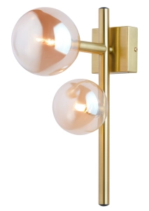 Mosiężny kinkiet z dwoma bursztynowymi kloszami kulami Jupiter 1900 Neptun 2xG9