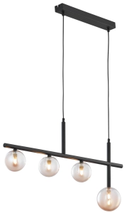 Czarna lampa wisząca z bursztynowymi kloszami na listwie Jupiter 1905 Nt 4 Cz Neptun 4xG9