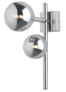 Niklowy kinkiet z dwoma grafitowymi kloszami kulami Jupiter 1903 Neptun 2xG9