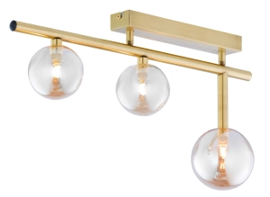 Mosiężna lampa sufitowa z trzema bursztynowymi kloszami kulami Jupiter 1898 Neptun Nt 3 Ms 3xG9