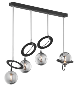 Nowoczesna lampa wisząca z chromowanymi kloszami w kształcie planet na listwie Jupiter 1896 Planet Pe 4 Cz Ni 4xG9