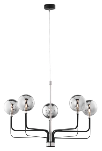 Czarny nowoczesny żyrandol z niklowymi dodatkami i kloszami kulami Jupiter 1888 Eris Ei 5 Cz Ni 5xG9 62cm