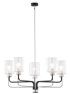 Szeroki żyrandol z czarno niklowym stelażem i szklanymi kloszami Jupiter 1884 Ceres Cr 5 Cz Ni 5xE27 74cm