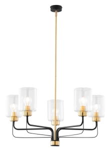 Szeroki żyrandol z czarno mosiężnym stelażem i szklanymi kloszami Jupiter 1882 Ceres Cr 5 Cz Ni 5xE27 74cm