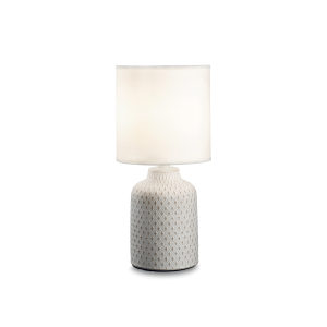 Lampa nocna ceramiczny korpus z dekoracjami i biały abażur z tkaniny Ideal Lux 245393 Kali-3 E14 32cm x 15cm